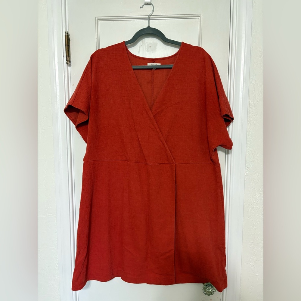 Madewell Rust V-Neck Faux Wrap Mini Dress